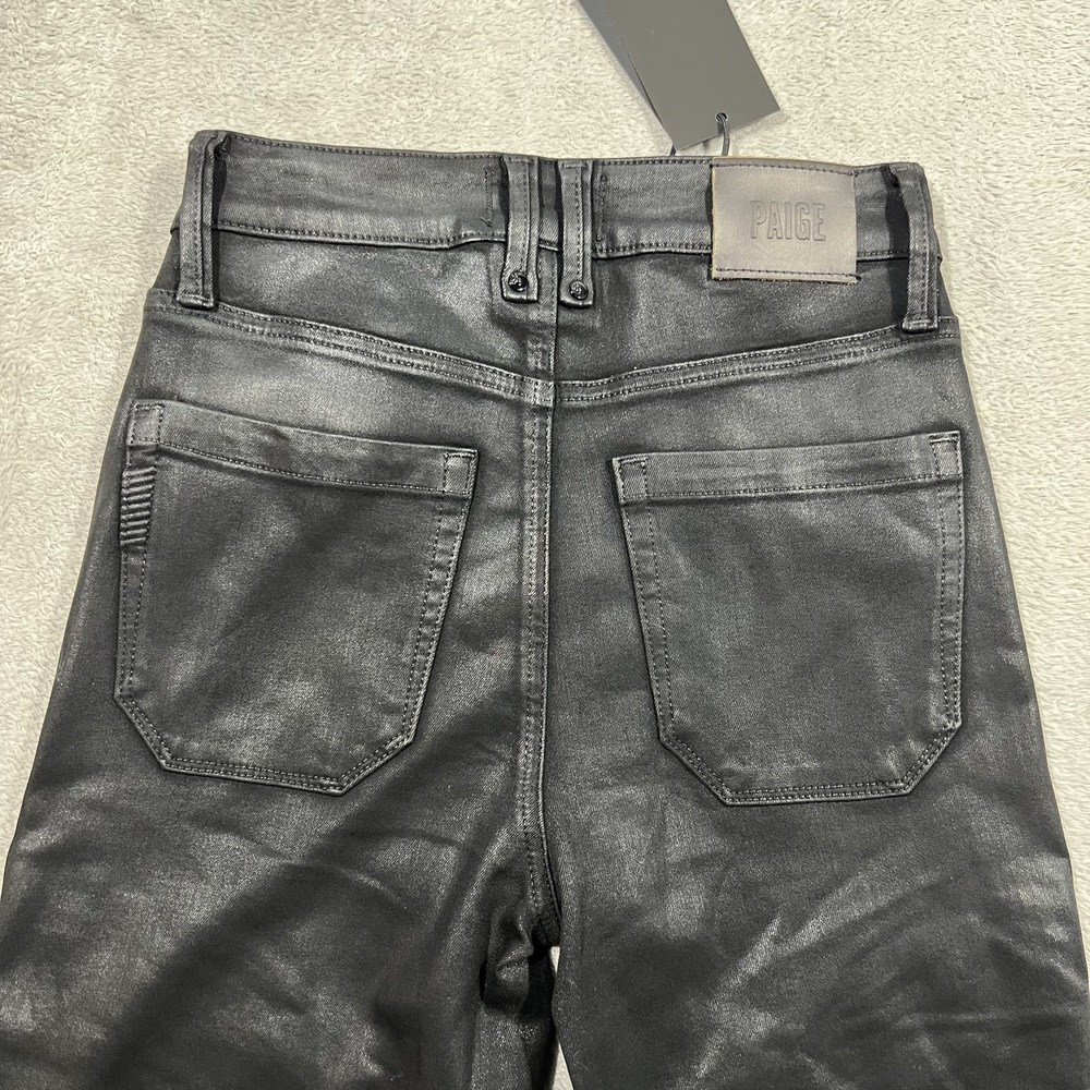 Paige Pants Womens 26 Black Luxe Coating Stella Flap Cargo Pockets Zip Straight - Picture 12 of 14